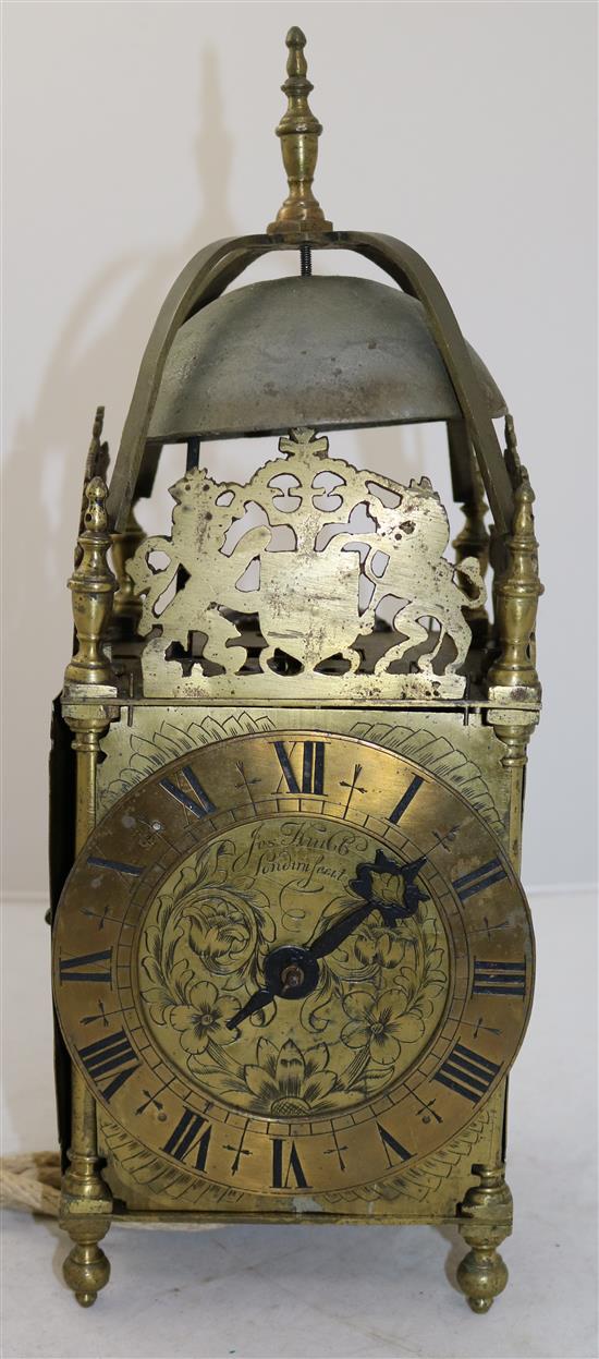 A 17th century style brass lantern clock, 15.5in.